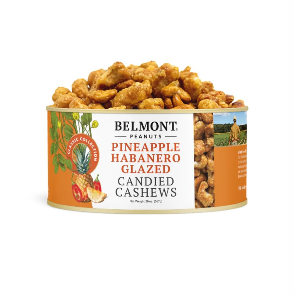 Image of Belmont Peanuts Pineapple Habanero Glazed Cashews, 20 oz (1 Pack) - Simple Ingredients, No Preservatives, Hand Seasoned