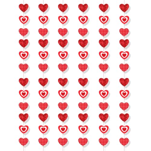 HOWAF Ghirlanda di Cuore Rosso Pendenti Cuore, Cuori San Valentino Decorazioni, Cuori da Appendere per Cuoricini Decorativi, Decorazioni San Valentino, Fidanzamento, Anniversario, Compleanno, Set A