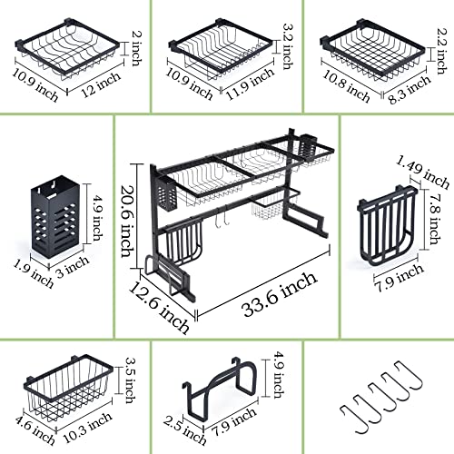 Toolf Over Sink Dish Dying Rack, Large Capacity Dish Rack, 2-Tier Dish Drainer, Sink Organize Stand Shelf With Utensil Holder&Hooks, Kitchen Counter Supplies Storage For Plates Bowls Pots, Black #TOP5