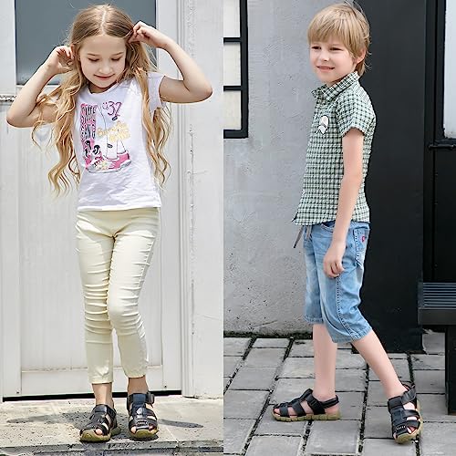 Dadawen Boy's Girl's Leather Closed Toe Outdoor Sport Sandals (Toddler/Little Kid/Big Kid) Black Us Size 1 M Little Kid #TOP6