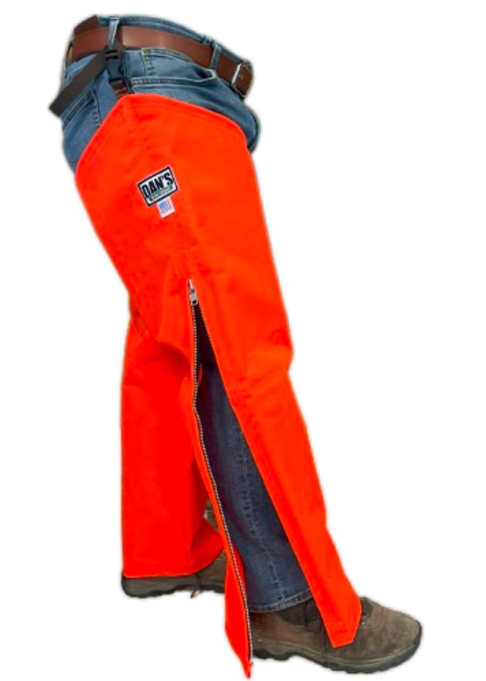 DAN'S Hunting Gear, LLC: Professional Grade Protection, Brush Buster Hi-Vis, Briar proof Work Chaps, (Orange) Made in U.S.A. (Large-28 Thigh/32 Inseam)