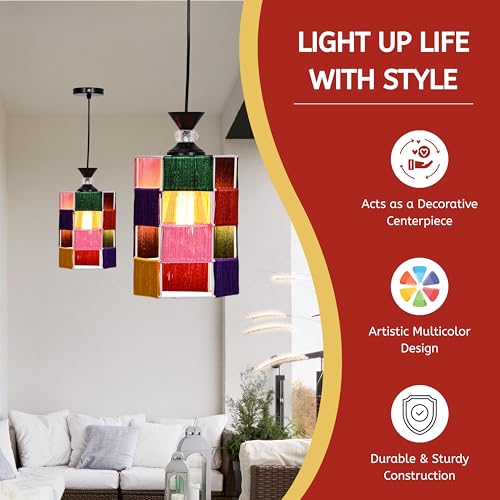 Image of Groeien Crystal Silk Weave Loom Metal Hanging Pendant Ceiling Lamp Fixture | Chandelier for Home, Indoor, Outdoor,Living Room, Bedroom(Bulb Included)(Silk-WrapHex, 1)
