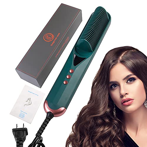 3 in1 Hair Straightener Brush Hot Brush Hair Straightener with HD Screen,7 Gear Change Auto Temperature Lock & Auto-Off Function hot Tools Straightening Brush (Green)