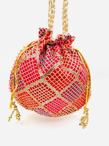Image of BYRA Women Multi Color Thread Silk Potli Bag for Gift Purpose