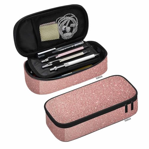 Image of Yekiua Pink Glitter Pencil Holder Shiny Bling Big Capacity Pencil Case Multi-Purpose Makeup Pouch For Office College Adult Rose Gold
