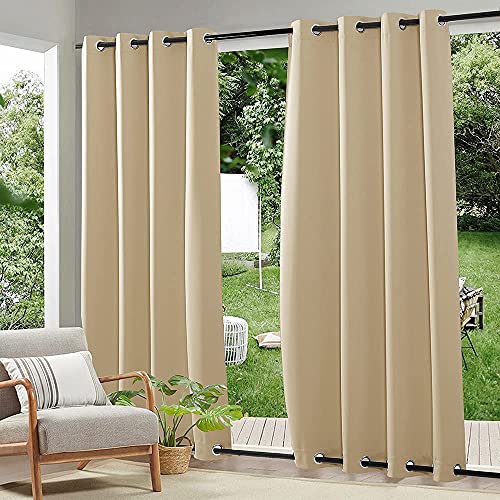 RYB HOME Windproof Outdoor Curtains - Waterproof Blackout Shade Thermal Insulated Drapes for Patio Screen Porch Gazebo Pergola Garage Sun Room, W 52 x L 90, 2 Panels, Biscotti Beige
