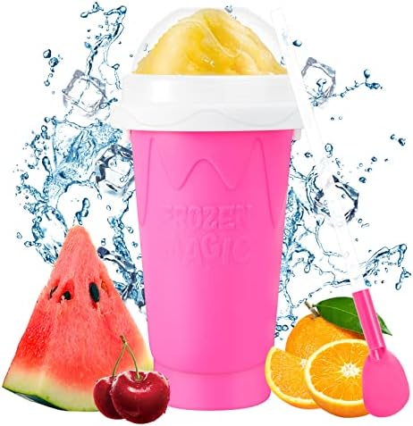 Slushy Cup Slushie Maker Cup, Double Layer Squeeze Slushie Cup, Silicone Quick Frozen Magic Slushy Cup, DIY Homemade Milk Shake Ice Cream Maker, For Children and Family (Pink)
