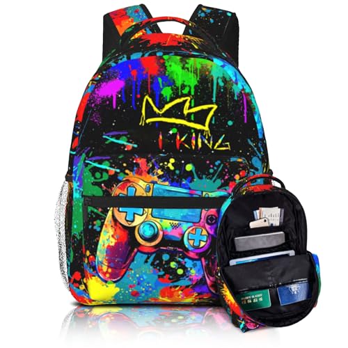 Boys Backpack For Kids School Backpack For Boys Children Game Bookbag Teens Elementary Middle School Backpacks for Boy 6-18 Waterproof Lightweight 17 Inches Travel Back Pack
