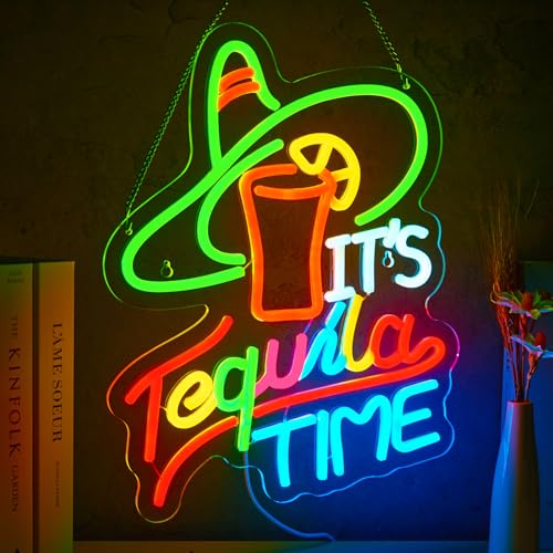 Image of It's Tequila Time Neon Sign Tequila Time Neon Sign for Wall Decor Mexican Tequila USBs for Beer Bar Kitchen Restaurant Home Pub Party Man Cave Club Shops Handmade LED Neon Tubing Signs