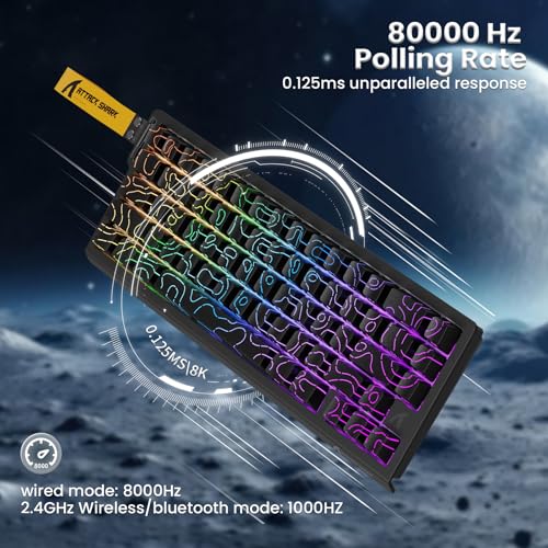 Image of ATTACK SHARK X68PRO HE Rapid Trigger Wireless Keyboard, 0.01mm RT Accuracy 8000Hz Wired Gaming Keyboard, Adjustable Actuation, Snap Tap, RGB Backlit, Magnetic Switch, C01 Coiled Cable -Black
