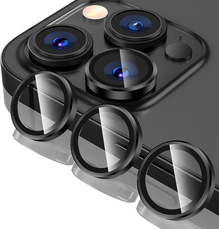 Image of Skinomi Camera Lens Protector Compatible with iPhone 16 Pro / 16 Pro Max [Anti-Scratch] Premium Tempered Glass Film Aluminum Alloy Lens Ring Cover -Black Titanium