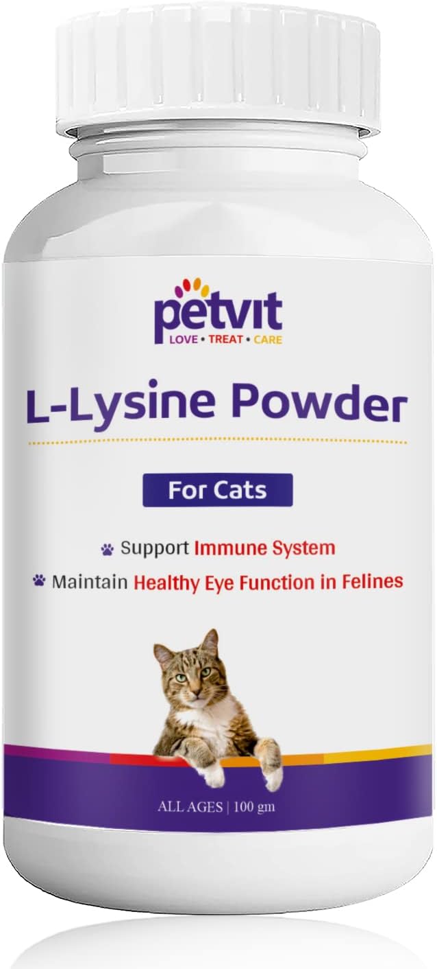 Petvit L-Lysine Powder for Cats | Supports Eye Health & Immune System | Healthy Eye Function | Dry Cat Food | Formulated for All Age Groups of Cats – 100 GM