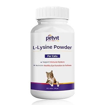 Petvit L-Lysine Powder for Cats | Helps Support Eye Health, Immune System for Cats and Kittens | for Healthy Eye Function | Powder, Formulated for Cats | for All Age Group of Cats ? 100 GM