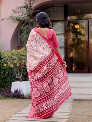 Image of SIRIL Women's Cotton Printed Saree with Unstitched Blouse Piece