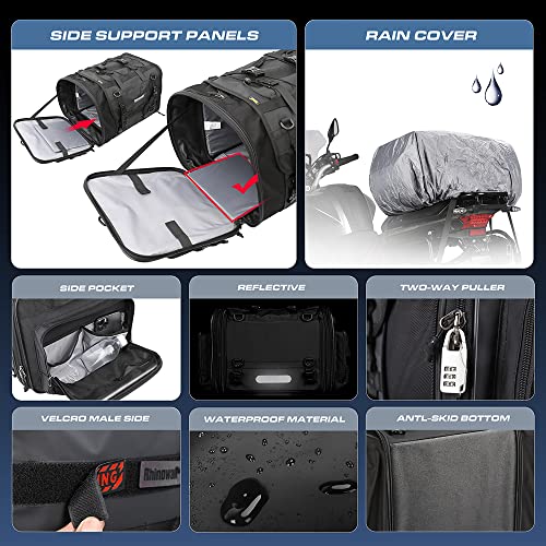 Rhinowalk Motorcycle Travel Luggage, Expandable Motorcycle Tail Bag 60L,Waterproof All Weather/Trunk/Rack Bag With Sissy Bar Straps-Black #TOP2