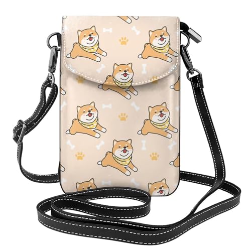 Pochette téléphone Shiba Inu en cuir PU pour femme avec porte-cartes intégré