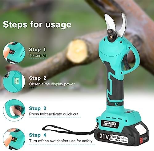 Electric Pruning Shears - Portable Handheld Battery Secateurs & Scissors with 2 x 2.0Ah Battery - Professional Cordless pruners Cutting Diameter Max1.2 Inch (30mm), Battery-LCD Display Screen