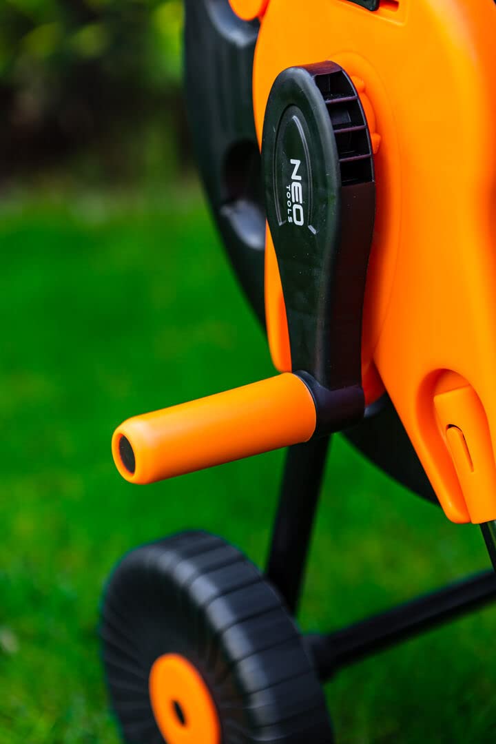 NEO TOOLS Carrello per tubo da giardino, carrello, può ospitare 60 m 1/2" o 20 m 3/4", struttura stabile e robusta, guida che distribuisce uniformemen