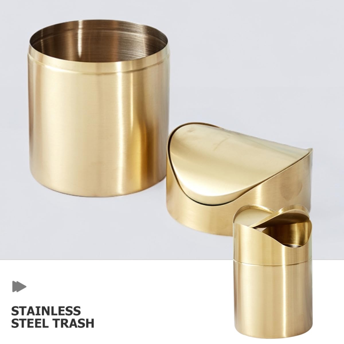NUOBESTY Mini Poubelle de Bureau en Inox Doré avec Couvercle Corbeille à Papier Compacte pour Bureau et Voiture Poubelle de Table Multifonction pour Petits Espaces Recyclage et