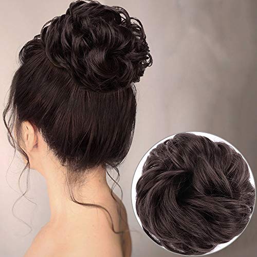 MORICA 1PCS Messy Hair Bun Hair Scrunchies Extension Curly Wavy Messy Synthetic Chignon for Women (6#-Dark Brown###)