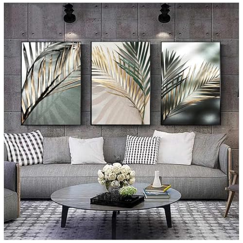 Feuille de palmier dorée affiche nordique pour decoration salon moderne