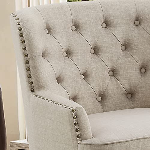 Rosevera Mccarthy Accent Chairs With Ottoman,Upholstered Armchair,Fabric Comfy Reading Seat Lounge For Living Room Bedroom Apartment,Easy Assembly, Standard Size, Textile Beige #TOP3