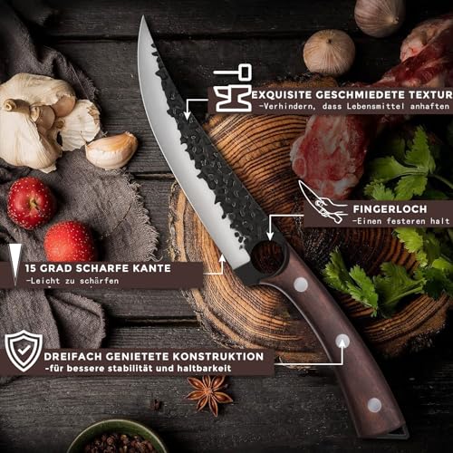 Foto von Purple Dragon 7 Zoll Ausbeinmesser Filet Messer Full Tang Kochmesser Fleisch Gemüse Cleaver High Carbon Stahl Küchenmesser für Deboning mit Geschenkbox