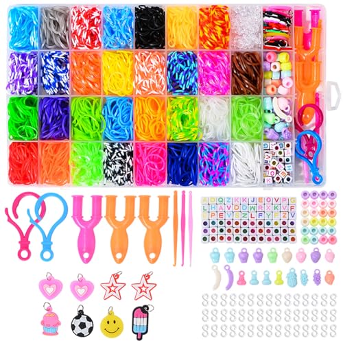 2500 peças Borrachas para fazer pulseiras kit de pulseira de borracha, kit pulseiras elásticas cores DIY com pingentes, clipes, contas para meninos pulseira de amizade meninas presente de aniversário