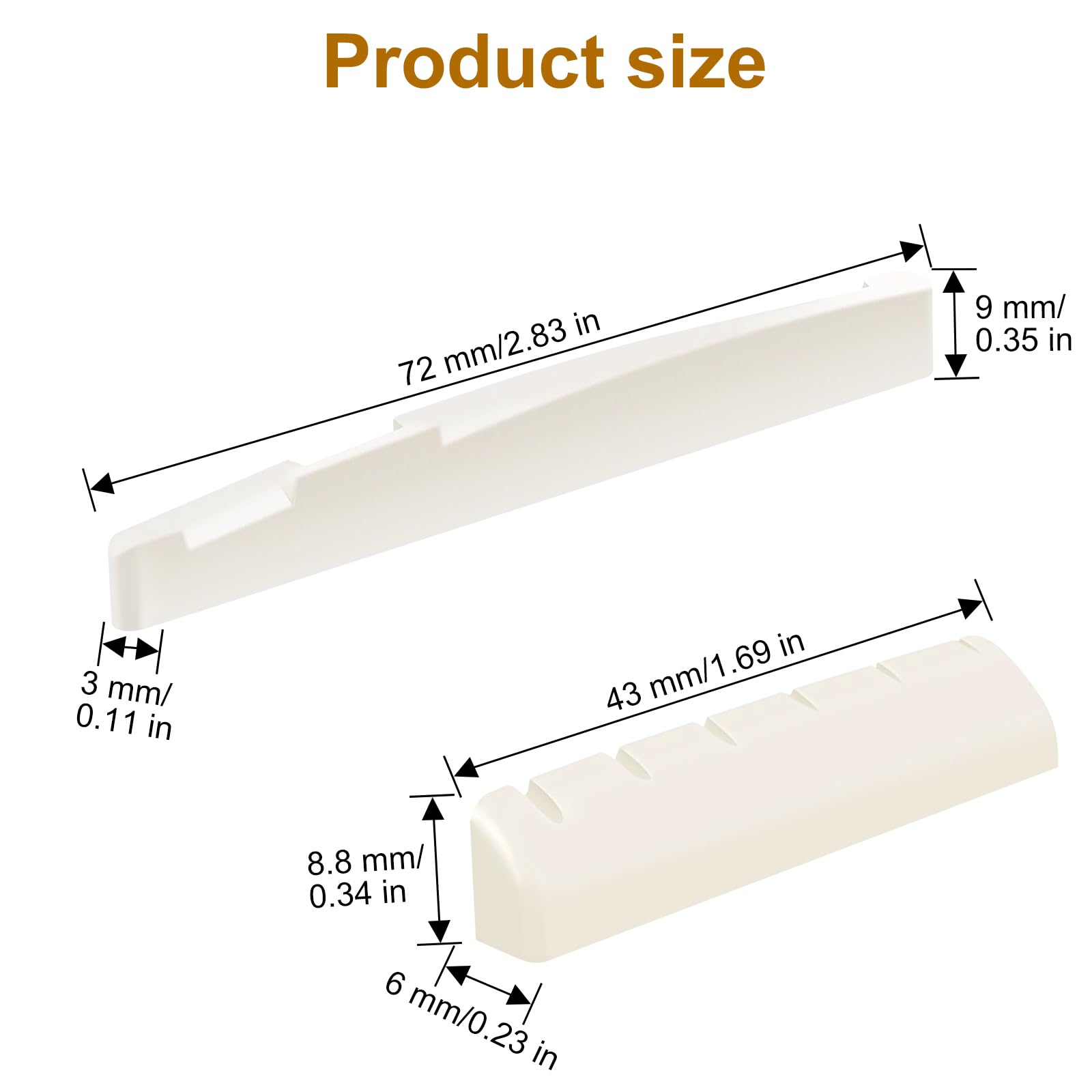LICQIC Acoustic Guitar String End Bone Nut Bridge Saddle Replacements Set for String Acoustic Guitar and Folk (Saddle and Nut Set) - Image 2