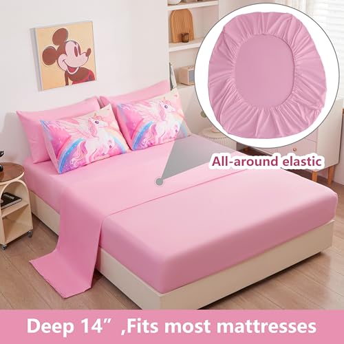 Image of Unicorn Bedding Twin Size for Girls 5 Piece,3D Colorful Pink Purple Unicorn Comforter Set for Girls, Ultra Soft and Fluffy, Rainbow Bed Set with Comforter Sheets Pillowcase & Sham