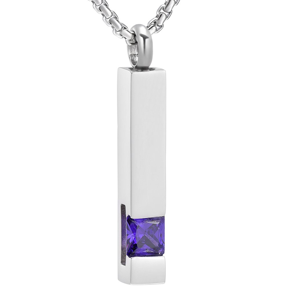Oinsi Inlay Multi-Colored Square Crystal Bar Cremation Urn Necklace Holder for Ashes - Engravable (Dark Purple Stone)