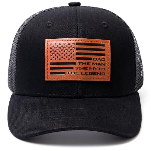 Dad The Man The Myth The Legend Flag Hat Fathers Day Birthday Gifts for Dad Papa from Daughter Son Black Cap (US Alpha One Size Black)