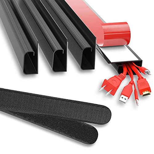 J Channel Cable Raceway Kit - Computer Desk Cable Management System - 4x16'' Black Under Table Cable Management Trays for Office and Home
