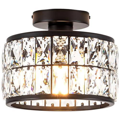 Plafón de techo de cristal semiempotrado estilo sofisticado con base negra para salones modernos