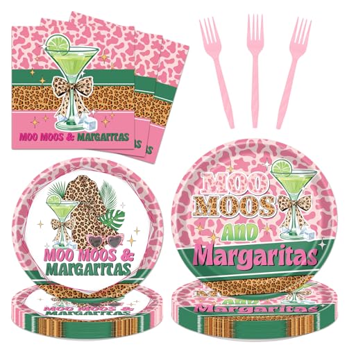Musaeva Moo Moos and Margaritas Party Decorations 96 PCS Margarita Theme Disposable Plates Napkins and Forks Tableware Cocktail Bachelorette Birthday Party Serves 24