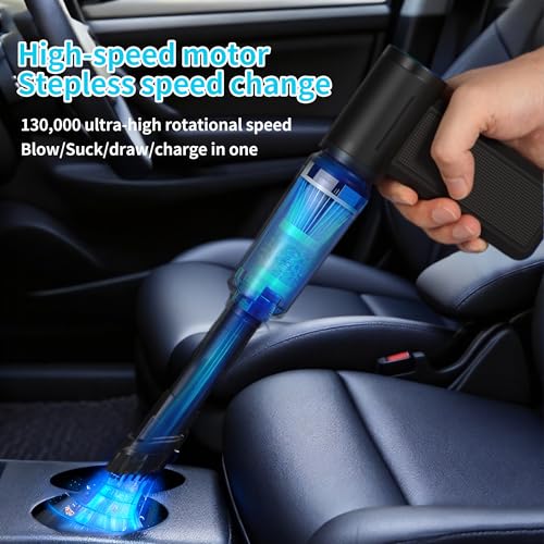 Image of Electric Air Duster & Vacuum Cleaner, 130000 High-RPM Brushless Motor, Compressed Air Blower, Cordless with Inflating, Battery Powered, 15-Piece PC Cleaning Kit for Leaves, Cars, Computers, Office