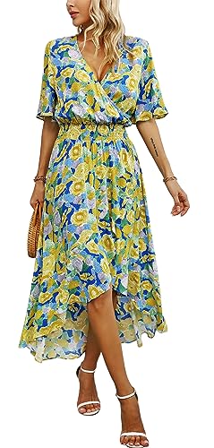 Image of Kormei Womens Short Sleeve Floral Maxi Dress High Low V-Neck Flowy Party Long Dresses