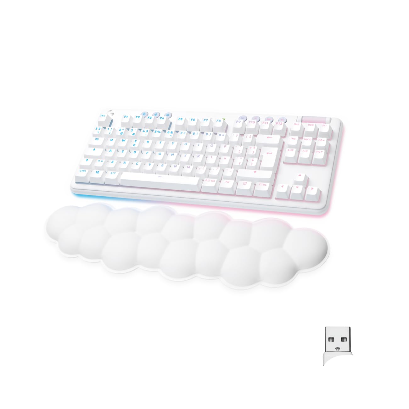 Logitech G715 Teclado Para Gaming Inalámbrico con Iluminación LIGHTSYNC RGB, LIGHTSPEED, Interruptores Linear (GX Rojo) y Reposamanos Para Teclado, Compatible con PC y Mac, Blanco