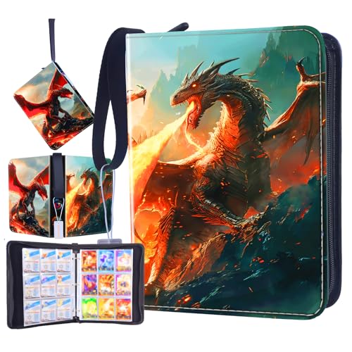 Classeur Carte Album, Grand Album de Cartes à Collectionner, Capacité de 50 pages de 900 Cartes, Grand Cahier Rangement Album Carte Protege, Porte Cartes en cuir...