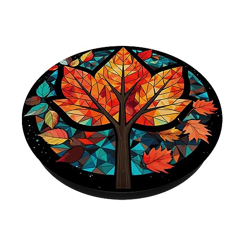 Falling for Geometric Splendor: A Kaleidoscope of Autumn PopSockets Swappable PopGrip, Black - Image 2