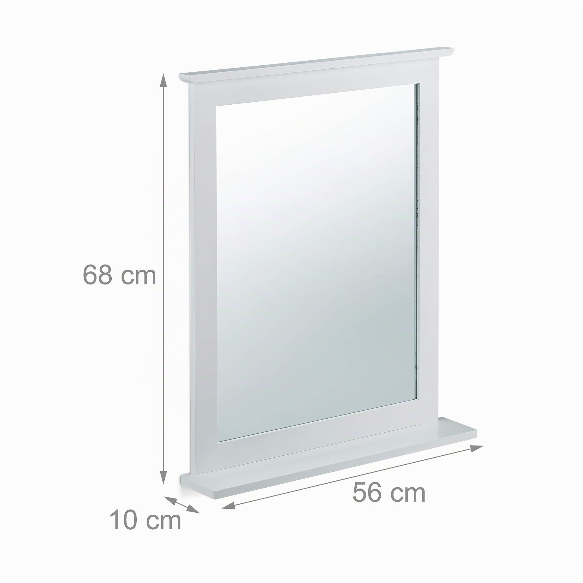 Relaxdays Specchio Bagno, Specchio con Mensola per Bagno, Bambù, Salotto, Corridoio, da Parete HLP 68x56x10 cm, bianco