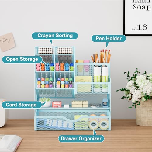 Marbrasse Mesh Pen Holder for Desk, Multi-Functional Pencil Organizer (Blue)