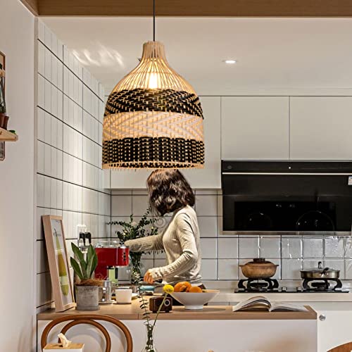Arturesthome Suspension en rotin pour îlot de cuisine, lustre en osier tissé à la main pour salon, chambre à coucher (40 x 50 cm) Cover