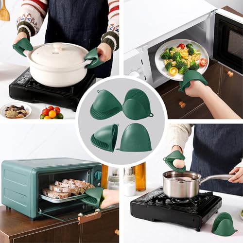 ButterMelt 4PC Silicone Oven Mitts - Dark Green Heat Resistant Non-Slip Kitchen Gloves, for Cooking, Baking, BBQ with Extra Thick Hand Protection for Hot Pots, Pans, Trays — view 5