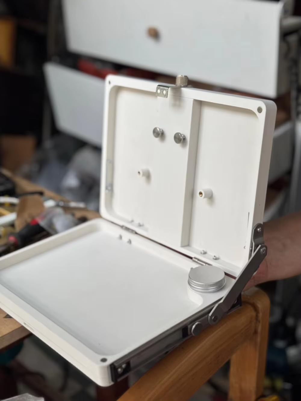 Caja de Bocetos para Pintura al Óleo, Caballete de Escritorio Plegable, con Recipiente para Óleo Incorporado, Abrazadera para Lienzos de hasta 50 CM