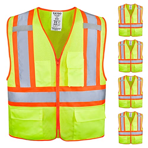 Image of KAYGO Reflective High Vis Safety Vest with Pockets for Men and Women KG0100 | Breathable Polyester Lightweight, Two-Tone, for Construction, Warehouse, Surveying, Cycling, Machine Washable
