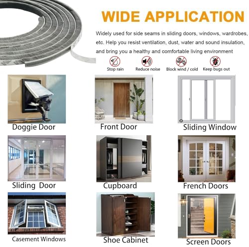 Nnicehts Door Brush Weather Stripping For Sliding Windows Exterior Doors Frame Side,Pile Self Adhesive Weatherstrip Seal Strip Soundproof Sealer Draft Stoppers thumb #3