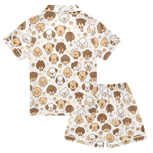 Animal Puppy Cute Paw Pajamas Set Soft Satin Pjs Sets 2 Piece Short Sleeve Sleepwear Casual Loungewear2