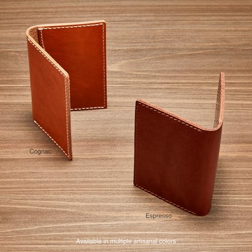Image of HISCOW Italian Full Grain Leather Slim Card Holder, Minimalist Vegetable Tanned Leather Business Card Case for Men, Ultra-Thin Bifold Front Pocket Wallet, Cognac