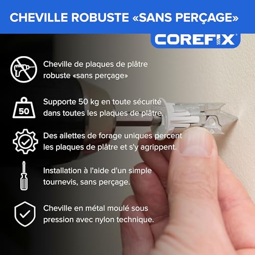 Fixation plaque de plâtre Corefix Spike lot de 24 ancrages muraux avec vis M5 - 2